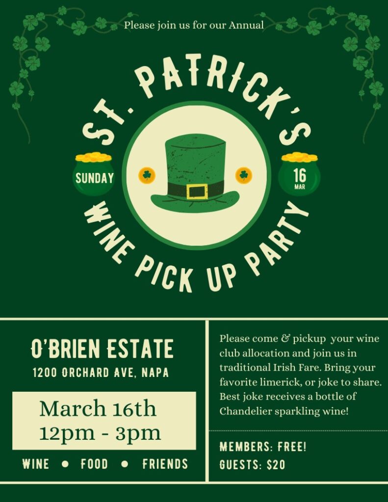 Best wines to serve at a St Patrick's Day party - O'Brien Estate