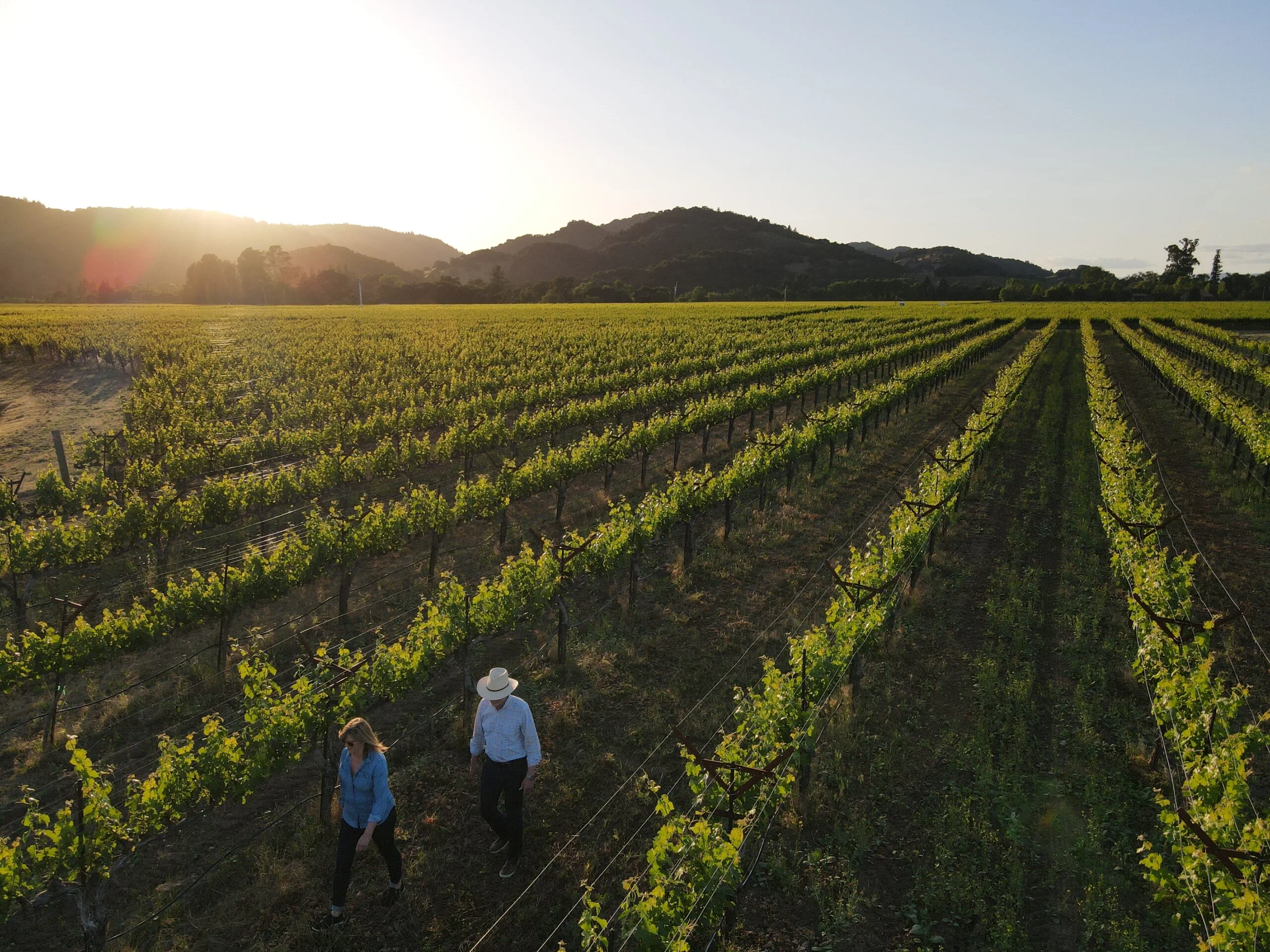 Bart and Barb walking in the vineyard